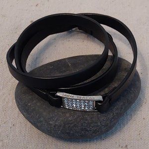 Michael Kors black leather triple wrap bracelet with crystal studded bar